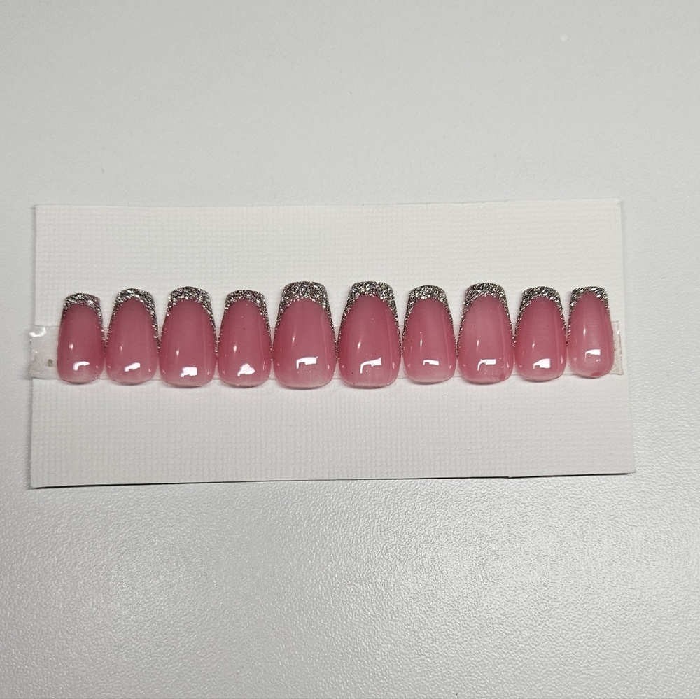Glitter French tip nails Length Xs